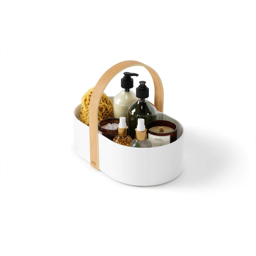 White and Natural Multipurpose Caddy Organizer with Handle
