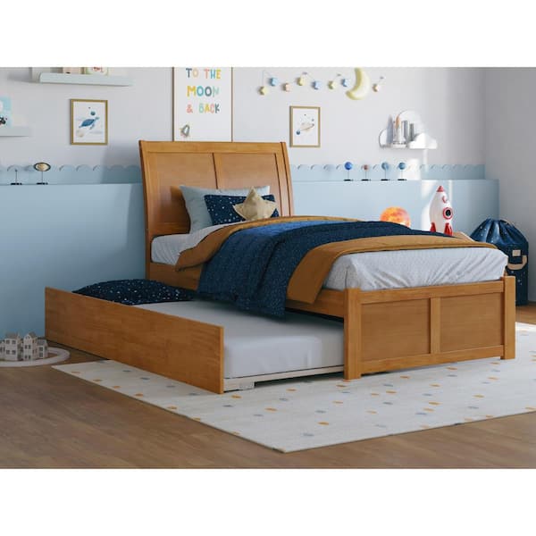 AFI Portland Light Toffee Natural Bronze Solid Wood Frame Twin Platform Bed with Footboard and Twin Trundle