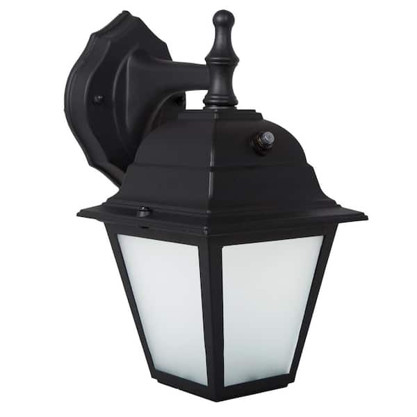 1-Light Black LED Outdoor Wall Lantern Sconce with Dusk to Dawn Sensor