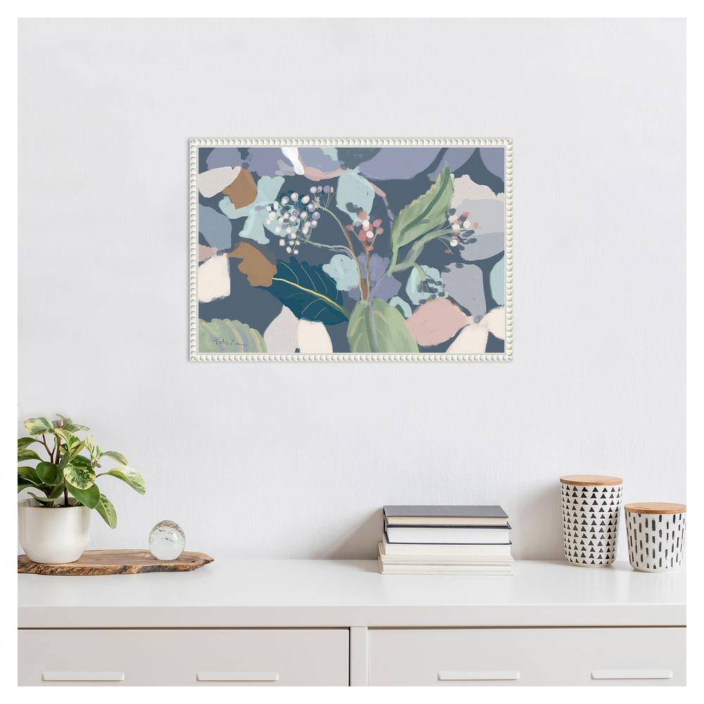Floral Abstract Botanical Print on Canvas with White Frame