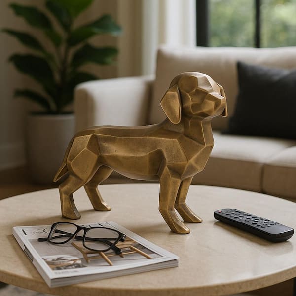 Gold 13 in. x 11 in. Abstract Metal Geometric Dog Sculpture