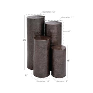 Brown Metal Pillar Style Pedestal Table with Hammered Design (Set of 4)