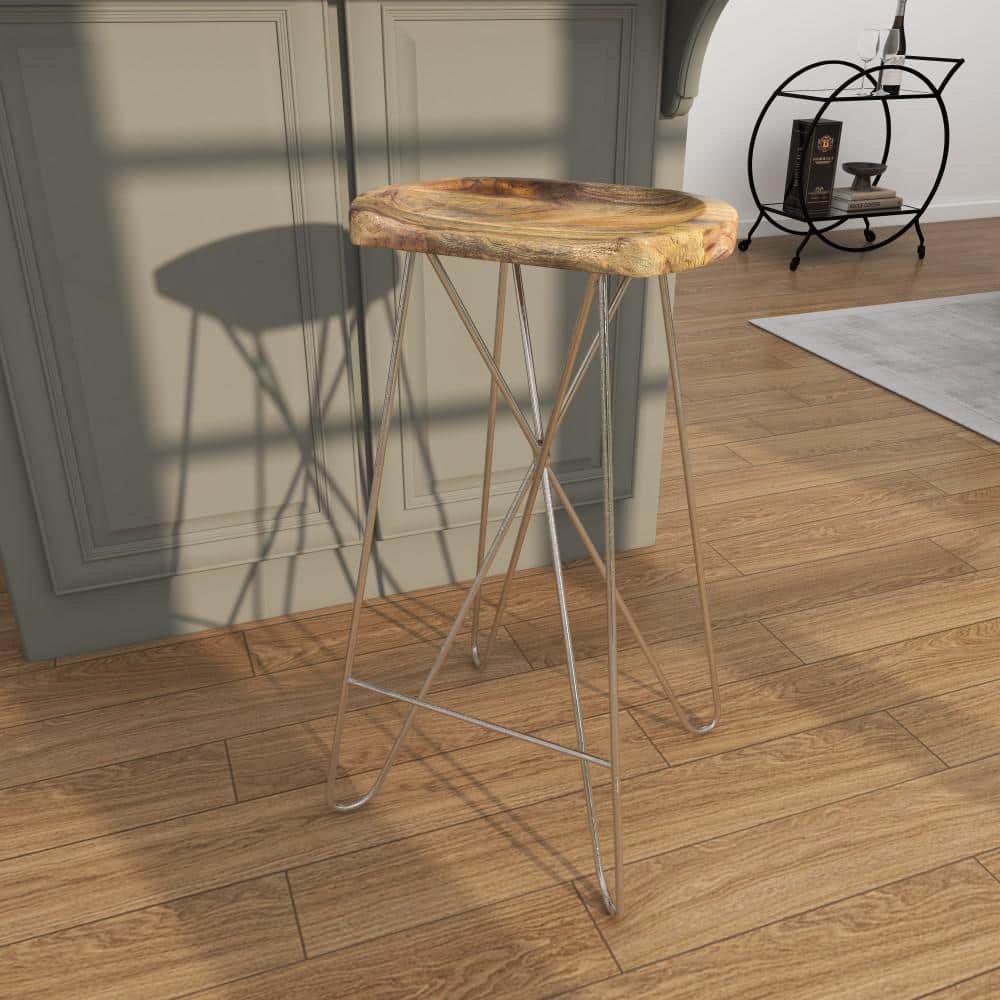 Adjustable Saddle-Style 30" Bar Stool in Brown Wood and Acrylic