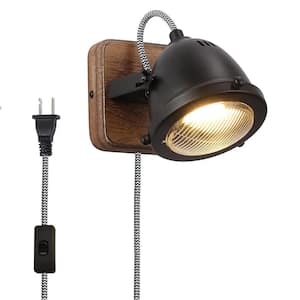 Industrial 4.72 in. 1-Light Black Rotating Plug in GU10 Wall Sconces Farmhouse Reading Wall Lamp for Living Room Bedroom