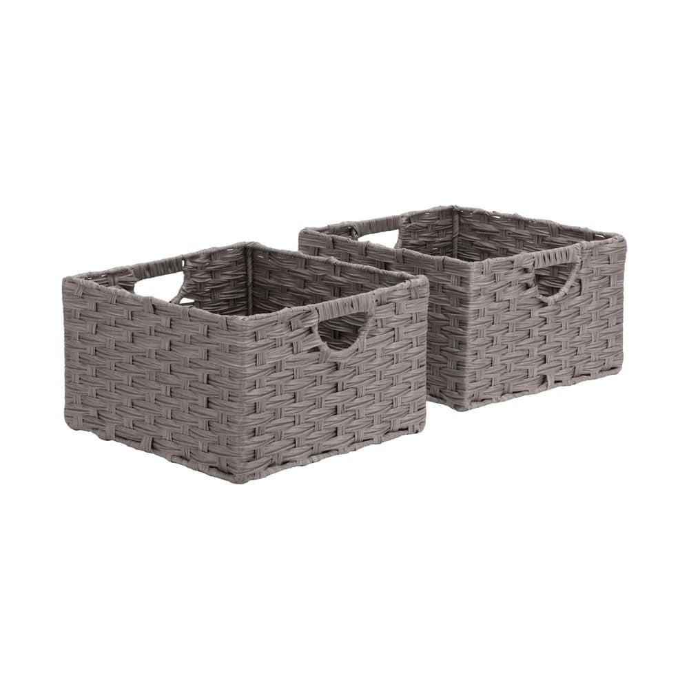 Gray 13.25 in. x 8 in. Plastic Decorative Basket Cube Storage Set of 2