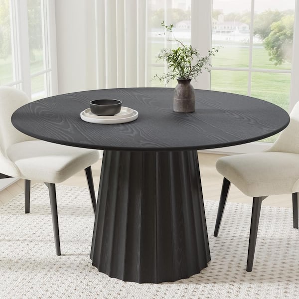 Dovelina 52 in. Solid Wood Pedestal Black Dining Table Round Kitchen Table Seats 4
