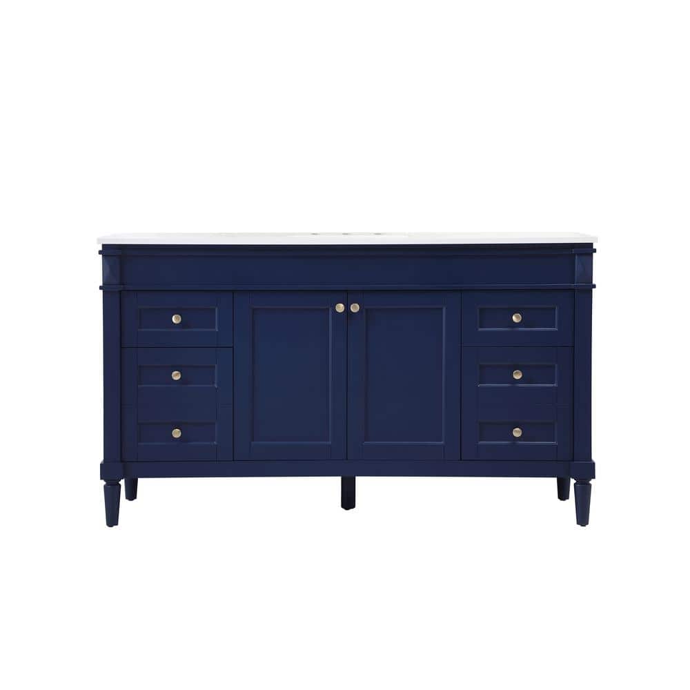 Simply Living 60 in. W x 21 in. D x 35 in. H Bath Vanity in Blue with Ivory