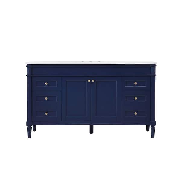 Unbranded Simply Living 60 in. W x 21 in. D x 35 in. H Bath Vanity in Blue with Ivory White Engineered Marble Top