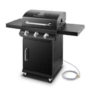 Premier 3-Burner Natural Gas Grill in Black with Folding Side Tables