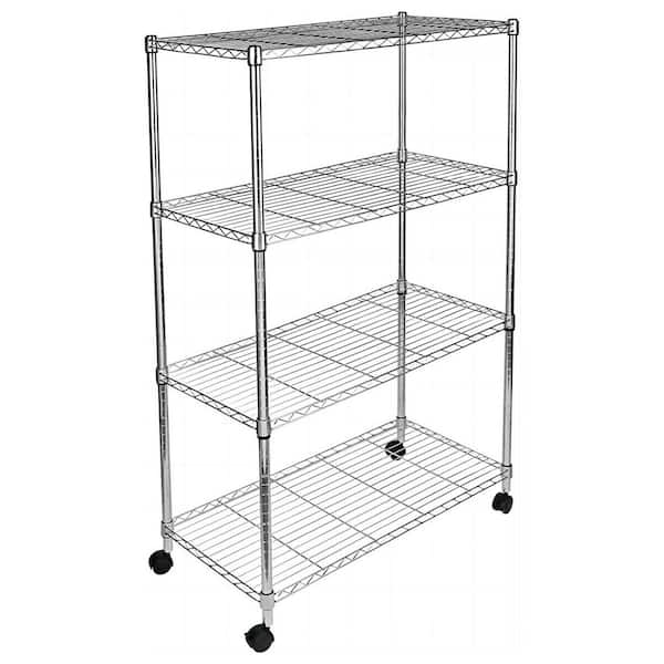 Otryad 4-Tier Heavy Duty Storage Shelving Unit with Height Adjustable, Steel Kitchen Pantry for Garage in Chrome