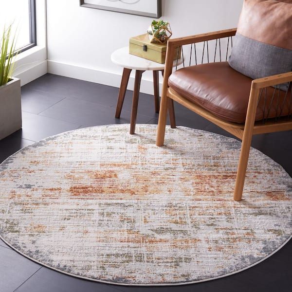 Princeton 5 ft. x 5 ft. Light Beige/Green Distressed Marble Round Area Rug