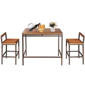 3 -Pieces Patio Acacia Wood Dining Table Set with 2 Dining Chairs