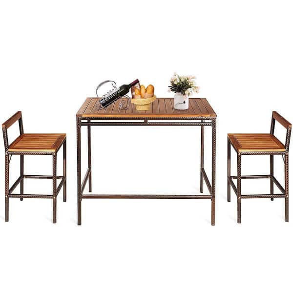 Alpulon 3 -Pieces Patio Acacia Wood Dining Table Set with 2 Dining Chairs