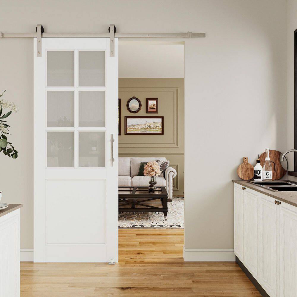 ARK DESIGN 30 in. x 80 in. 6 Lite Tempered Frosted Glass White Primed ...