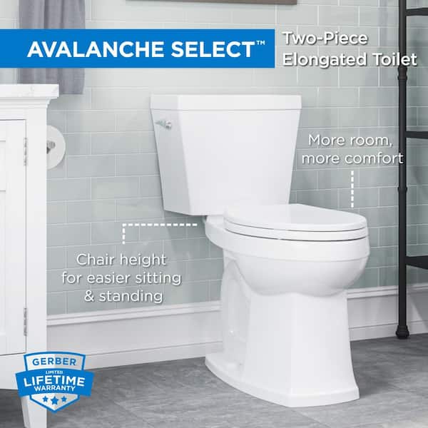 Avalanche Select 12 in. Rough-in 2-Piece 1.28 GPF Single Flush Elongated Chair Height Toilet in White Seat Included