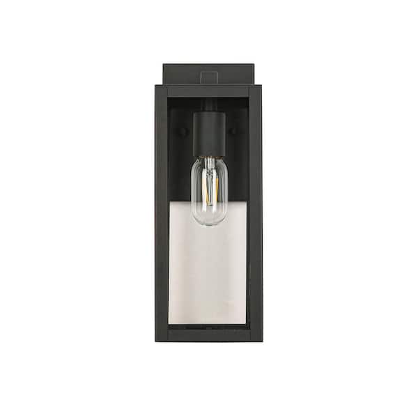 Jushua 1 Sand Texture Black Clear Glass Lantern Lighting Outdoor Hard Wire Wall Lamp, Bulb Not Included