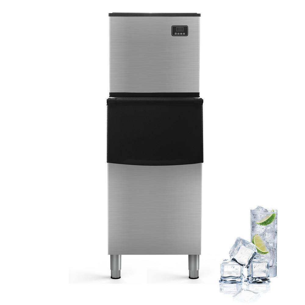Phivve 22.8 in. 370 lbs./24H Ice Makes Freestanding Ice Maker Ice Machine 200 lbs. Storage in Stainless Steel, Silver