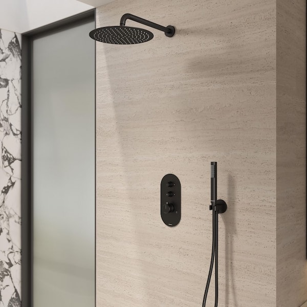 Angelsey 7-Spray 12 in. Wall Mount Dual Shower Head Handheld Shower Head 1.8 GPM in Matte Black (Valve Included)