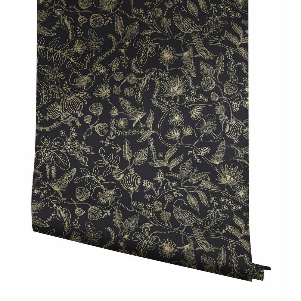 Elegant Aviary Black & Gold Peel and Stick Wallpaper Roll