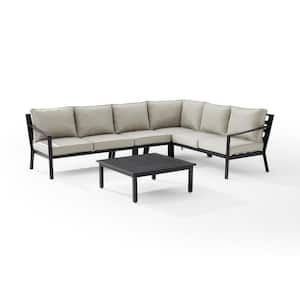 Clark Matte Black Metal 5-Piece Patio Fire Pit Set with Taupe Cushions