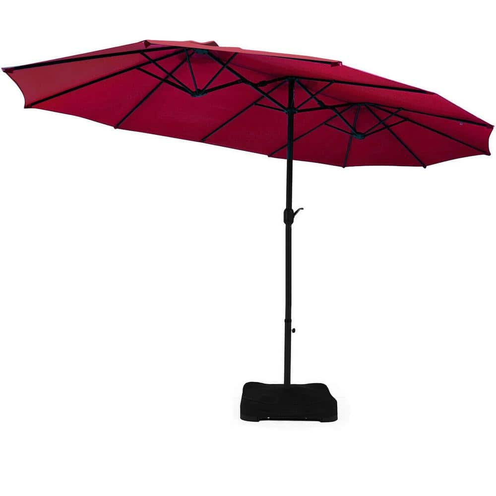 WELLFOR 15 ft. Steel Market Patio Umbrella with Crank and Stand in