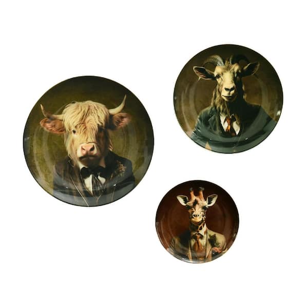 American Art Decor Multi-Colored Round Ceramic 12 in. Farm Animal Ceramic Wall Plate Set of 3, Farmhouse Kitchen Wall Art Decor, Rustic