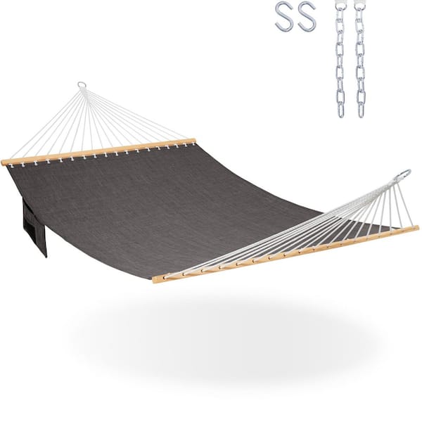 11 ft. Black Portable Outside Hammock Quick Dry Olefin Fabric Hammock with Spreader Bar and Chains for Patio Outdoor