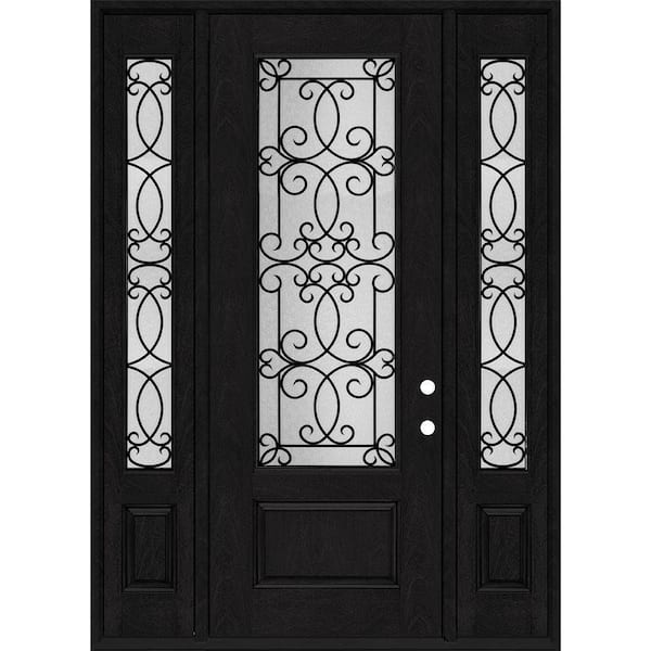Steves & Sons Regency 64 in. x 96 in. 3/4Lite Georgian Decorative Glass LHIS Onyx Mahogany Fiberglass Prehung Front Door w/12 in.SL