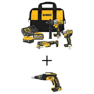 20V Lithium-Ion Cordless 3-Tool Combo Kit and Brushless Screw Gun with FLEXVOLT 9 Ah and 20V 6 Ah Batteries and Charger