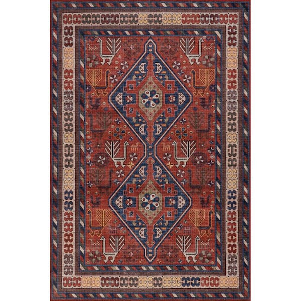 Davina Classic Spill Proof Washable Brick 6 ft. x 9 ft. Indoor Area Rug