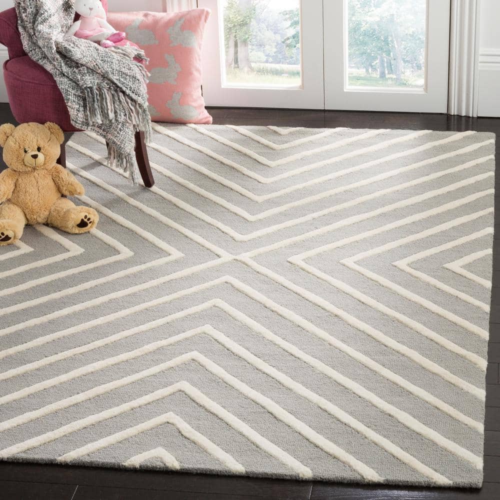 Ivory Tufted Wool Square Kids Rug, 8' x 10'