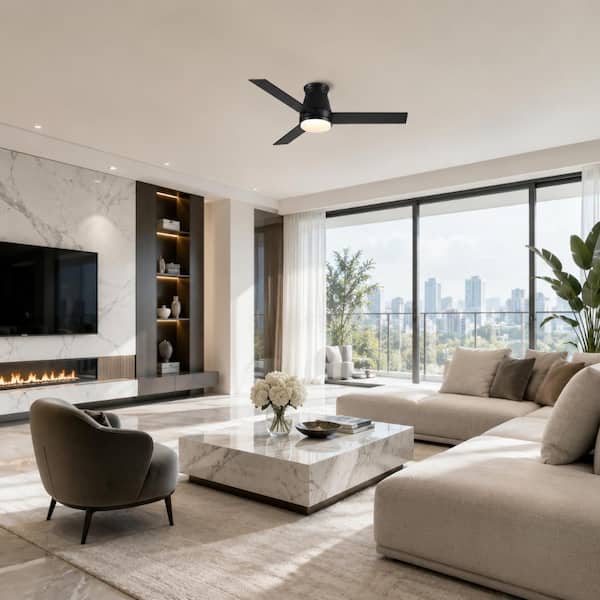 48 in. LED Indoor Black Low Profile Ceiling Fan with Light Kit, Bi-Color Fan Blades, Remote Controls