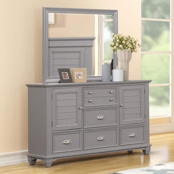 New Classic Furniture Jamestown Gray 5-Drawer 61 in. Wood Dresser with Mirror