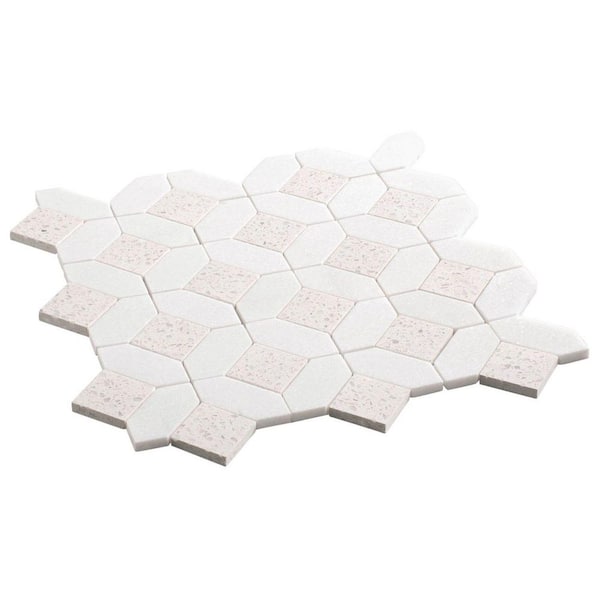 Hersette Fria White 12 in. x 12 in. Marble and Terrazzo Polished Stone Floor and Wall Mosaic Tile (5 sq. ft./Case)