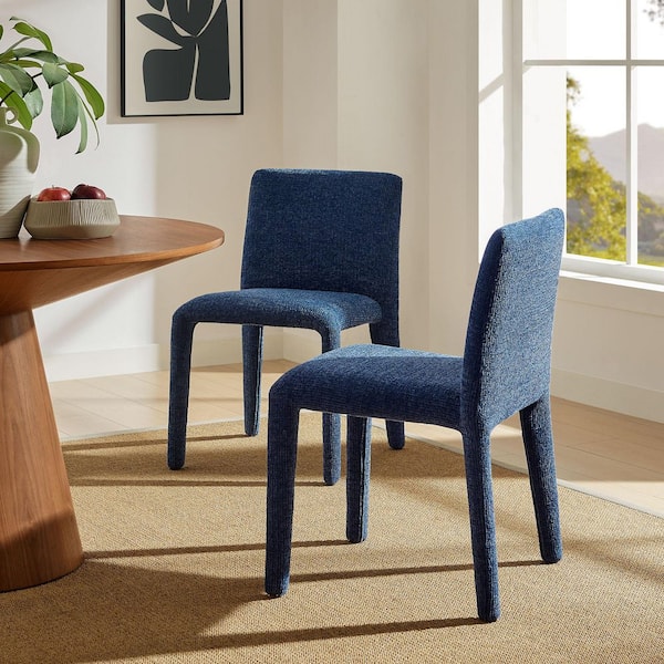 Rhodes Fully Upholstered Dining Chair in Navy-Chenille Fabric Accent Chair for Living Room