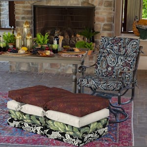 21 in. x 20 in. Outdoor Dining Chair Cushion in Navy Palmira Paisley