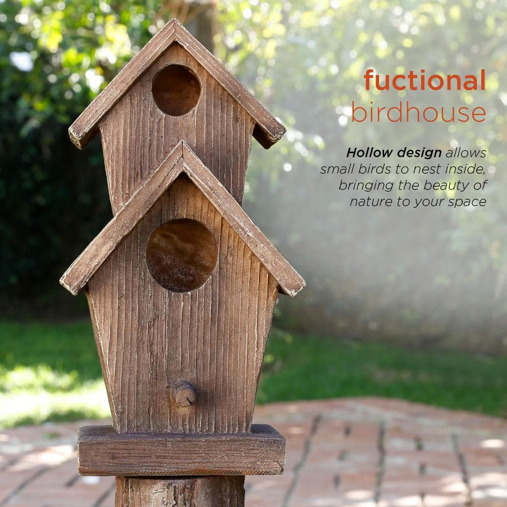 35" Rustic Brown Polyresin Birdhouse Outdoor Fountain