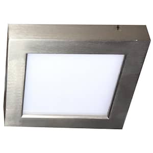 Delia 5.75 in. 10.5-Watt Nickel LED Flush Mount with Alabaster Glass White Shade