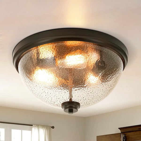 Inola 3-Light 15.94-in. Contemporary Semi-Circle Black Sand Glass Flush Mount Ceiling Light