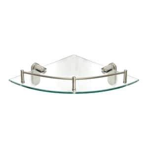 Oval 10.5 in. x 10.5 in. Glass Corner Shelf with Pre-Installed Rail in Satin Nickel