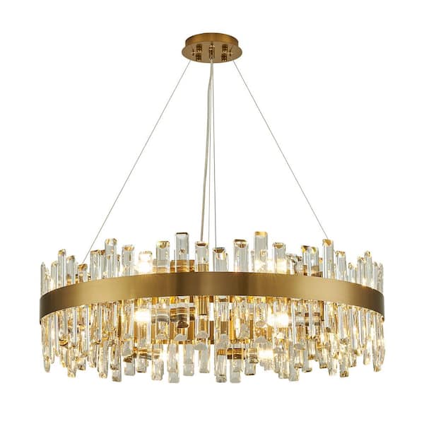Pacific Core Luxury 16-Light Brass Gold Round 2-Tiers K9 Crystal Chandelier with E12 Bulbs (Not Included) for Dining Room Living Room