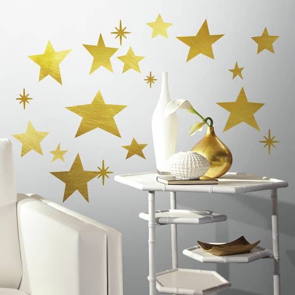 Roommates 5 In X 11 Star 33 Piece L And Stick Wall Decals With Foil Rmk3528scs - Gold Foil Wall Decals