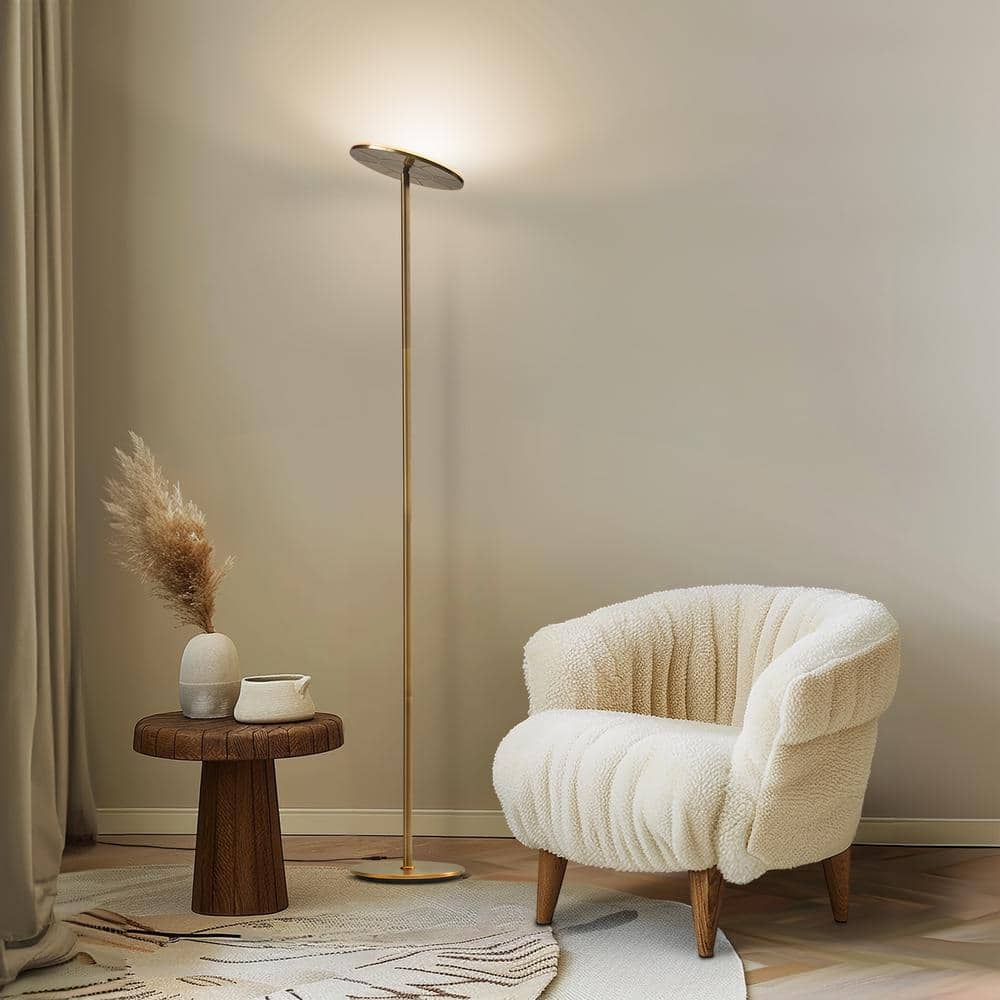 Brass Adjustable LED Torchiere Floor Lamp with 3-Way Switch
