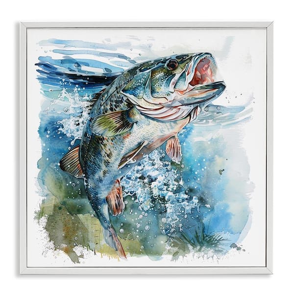 Stupell Industries Water Splashing Fish by LSR Design Studio White Framed Animal Giclee Art Print 17 in. x 17 in.