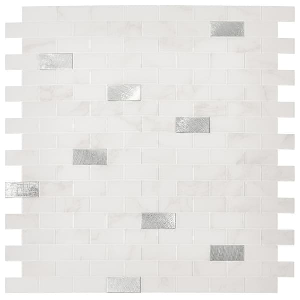 AVANT DECOR Small White and Silver Aluminum Subway 5 in. x 5 in. Metal Peel and Stick Tile (.17 sq. ft./Sample)
