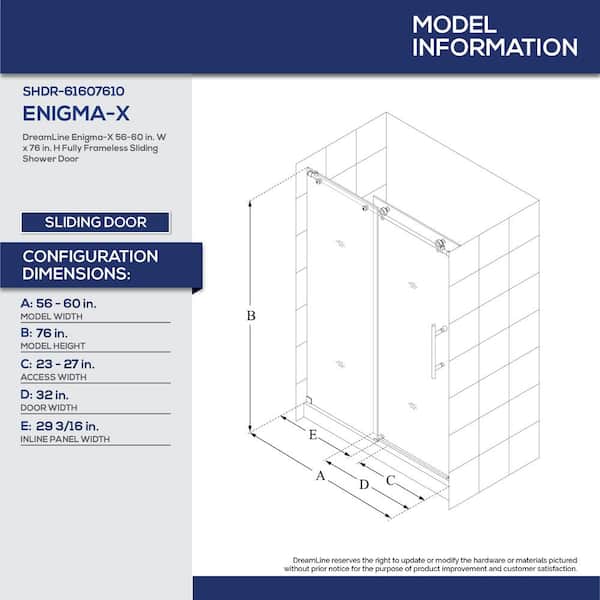 Enigma-XT 56 to 60 in. x 76 in. Frameless Sliding Shower Door in Tuxedo