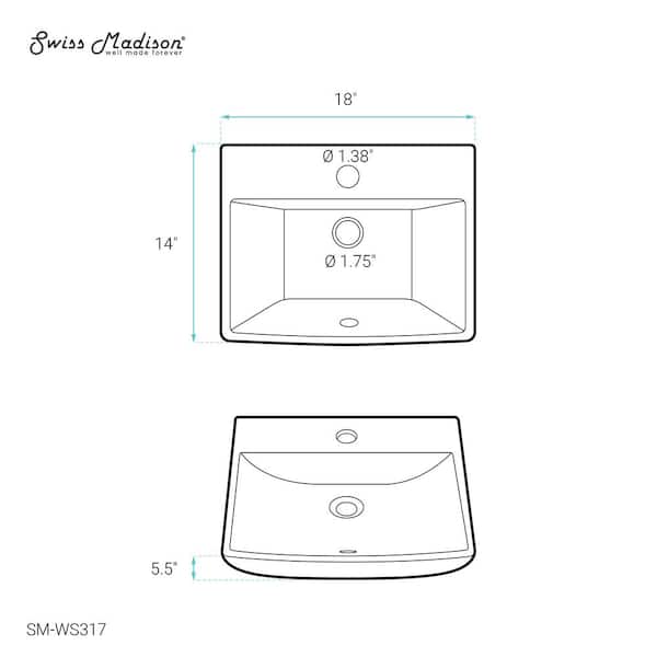 Swiss Madison Sublime Compact Ceramic Wall Hung Sink in White Swiss Madison Sublime Compact Ceramic Wall Hung Sink in White