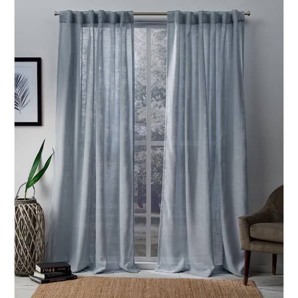 EXCLUSIVE HOME Bella Melrose Blue Solid Sheer Hidden Tab / Rod Pocket Curtain, 54 in. W x 84 in. L (Set of 2)