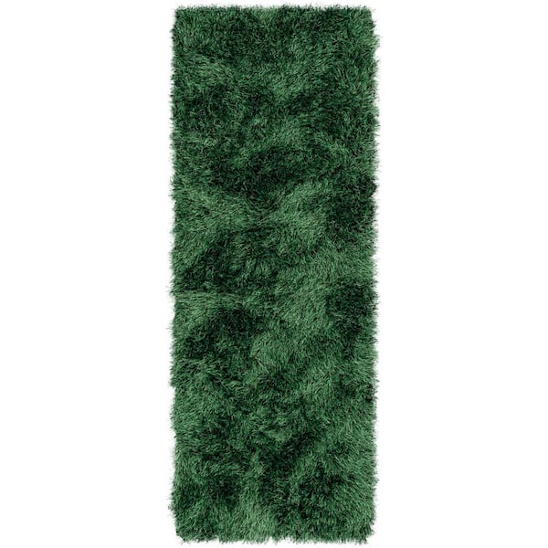 Well Woven Kuki Chie Glam Solid Textured Ultra-Soft Green 2 ft. 3 in. x 7 ft. 3 in. Two-Tone Shag Runner Rug