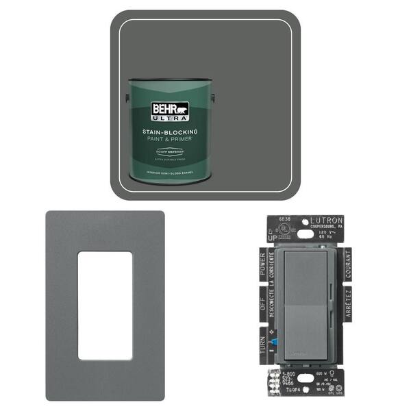 1 gal. Hematite Semi-Gloss Enamel Paint, Claro Slate Wall Plate (1-Pack) and Diva LED+ Dimmer (DVSCCL-153P-SL)
